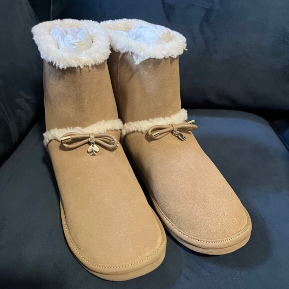 Kate Spade Size 8 Tan with Bow Detailing Winter “Marie” Boots - Picture 1 of 8